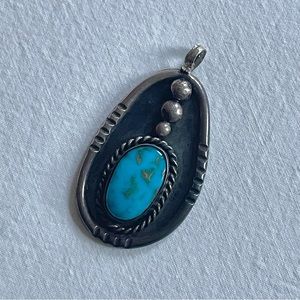 Turquoise Navajo Native American South Western Sterling Silver Cabochon Pendant